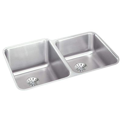 Elkay ELUHAD312055RPD 18 Gauge Stainless Steel 31.25" x 20.5" x 5.375" Double Bowl Undermount Kitchen Sink Kit