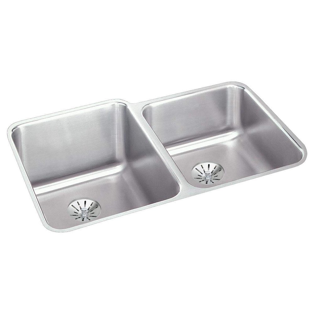 Elkay ELUHAD312055RPD 18 Gauge Stainless Steel 31.25" x 20.5" x 5.375" Double Bowl Undermount Kitchen Sink Kit