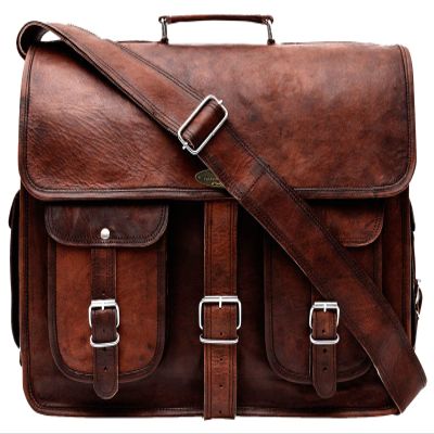 HULSH Leather Messenger Bag for Men, 16 Inch Laptop Briefcase, Computer Bag, Satchel for Office/Work/Travel | Handmade with easy open Push Lock