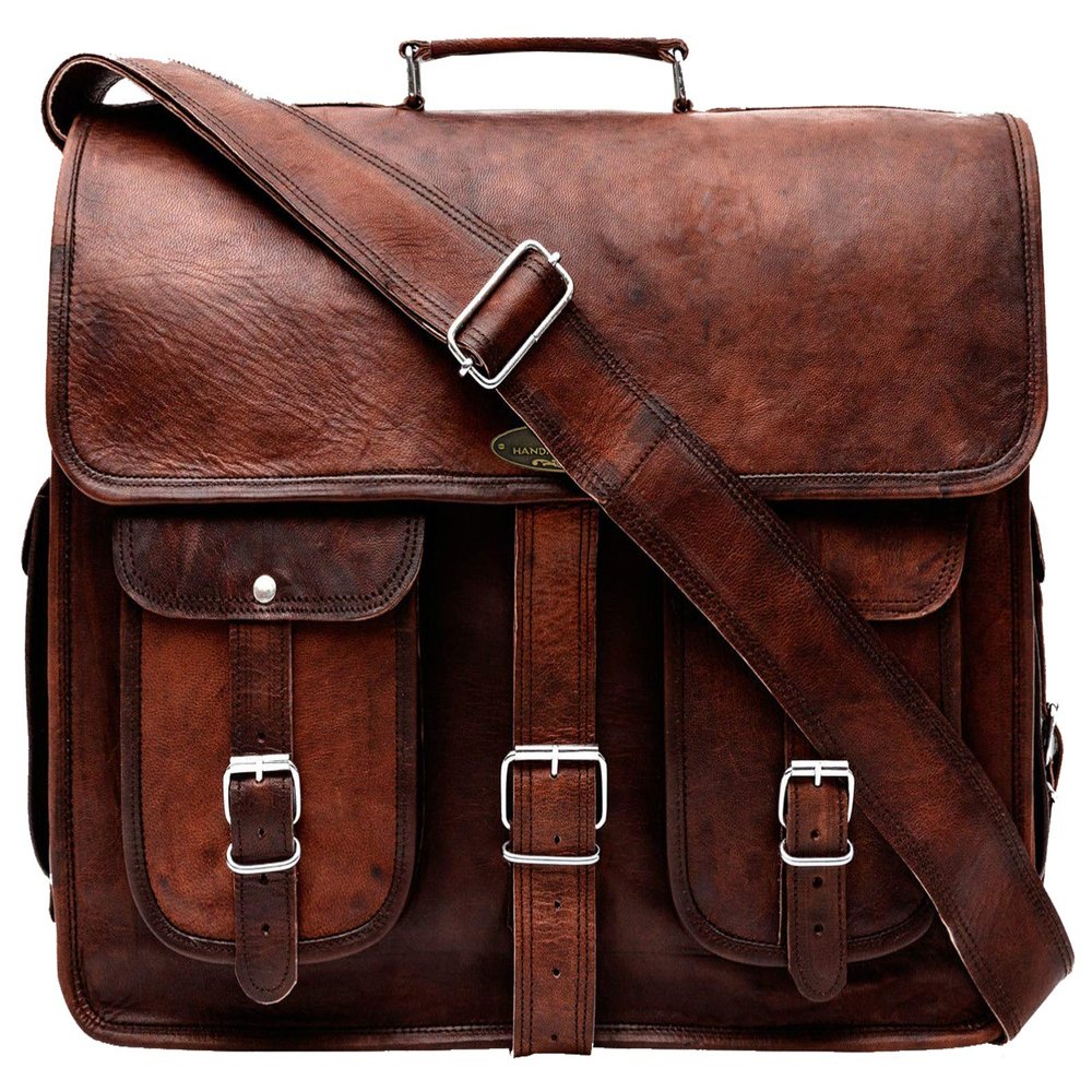 HULSH Leather Messenger Bag for Men, 16 Inch Laptop Briefcase, Computer Bag, Satchel for Office/Work/Travel | Handmade with easy open Push Lock