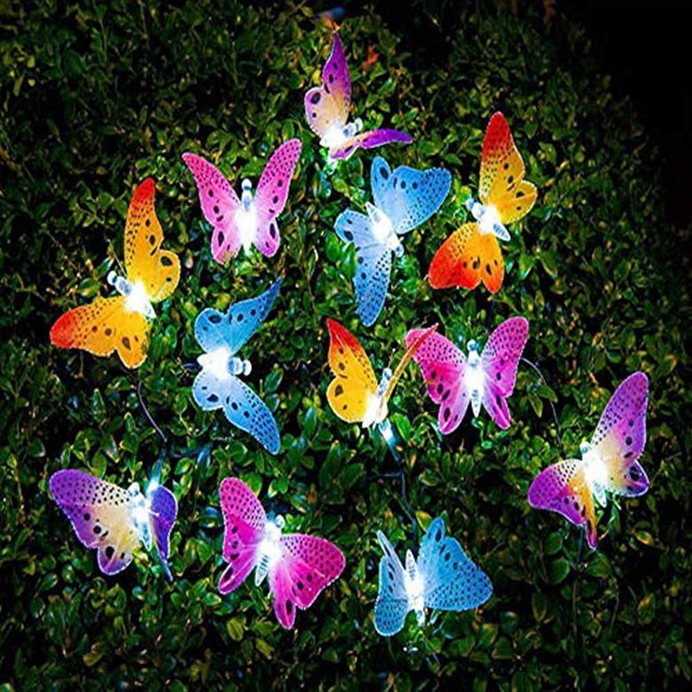 Butterfly Solar String Lights Outdoor Waterproof 12 LED Garden Fairy Lights