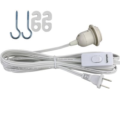 Lightingsky 15 Feet Hanging Light Cord with On/off Switch E26 Socket to 2-prong Perfect for Lampshade Paper Lantern (White, 15 Feet)