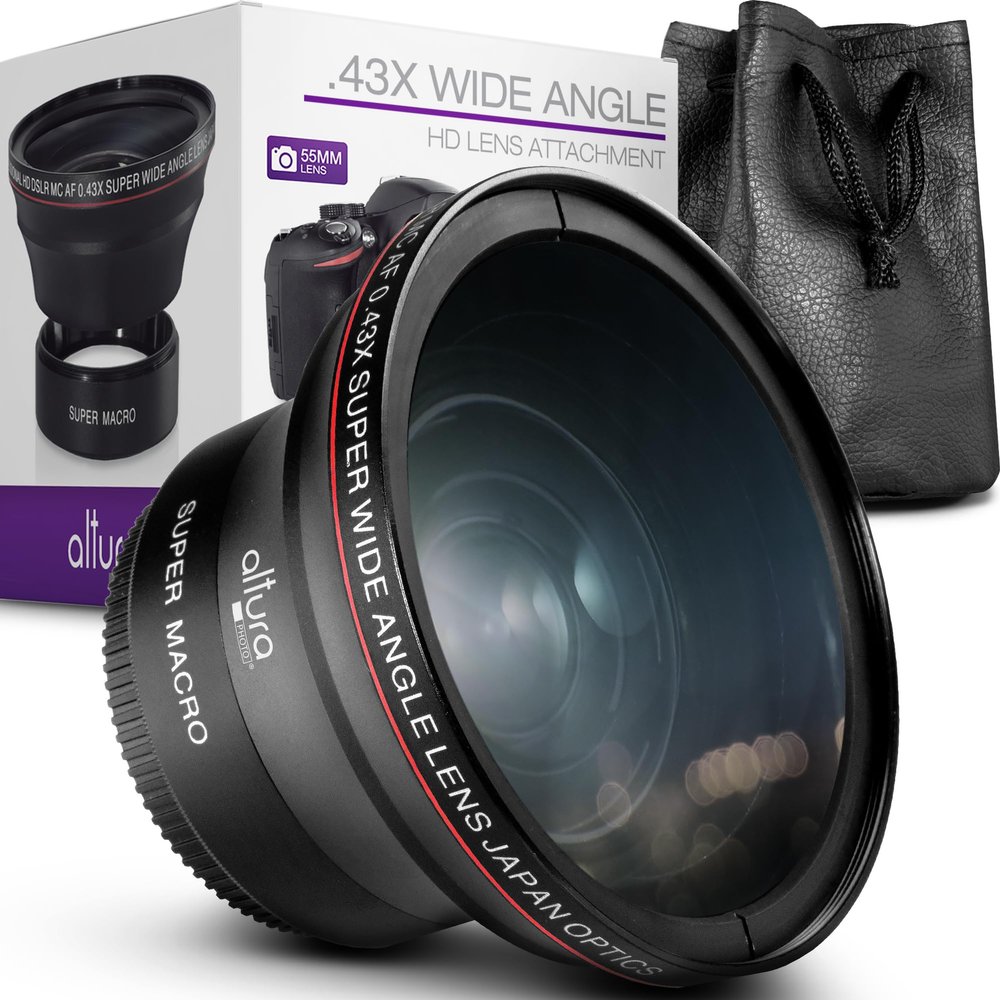 Altura Photo 55MM 0.43x HD Wide Angle Lens with Macro - Attaches to 55MM Filter Thread (Not Camera Body) Camera Accessories for Nikon DX NIKKOR 18-55mm f/3.5-5.6G VR DSLR & Sony E Mirrorless Lenses