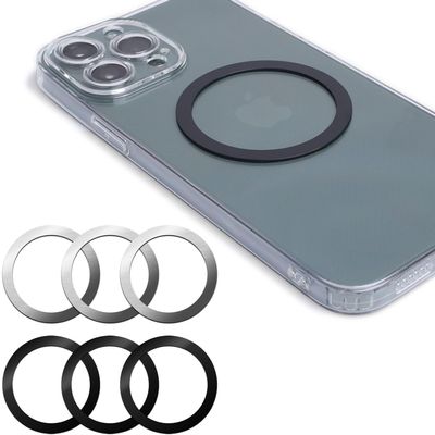 Wannap MagSafe Ring Sticker, Metal Ring for Case, 6 Pack Black Silver