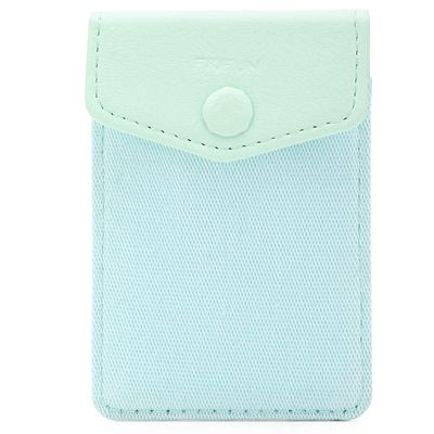FRIFUN Card Holder for Back of Phone with snap Ultra-Slim Self Adhesive Wallet Stick on Cell Phone RFID Blocking Sleeve Covers Credit Cards and Cash(Mint)