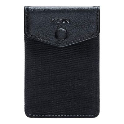 FRIFUN Card Holder for Back of Phone with snap Ultra-Slim Self Adhesive Phone Wallet Stick on Cell Phone RFID Blocking Sleeve Covers Credit Cards and Cash (Black)