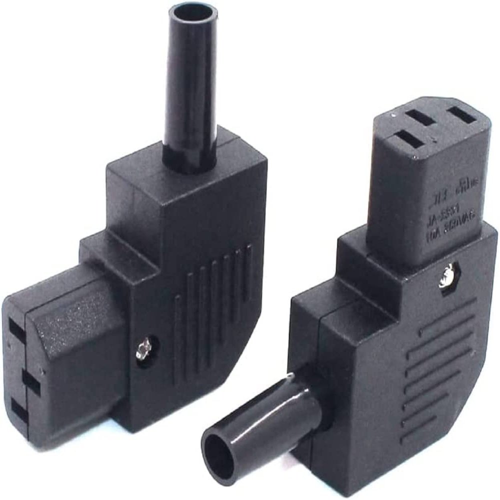 Toptekits (2 Pack) DIY Rewireable Power Plug IEC C13 Female Inline Right Angle IEC Connector Adapter, IEC320 C13 Female Plug 90 Degree Side Entry, 10A/16A AC Power Industrial Socket