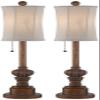 Regency Hill Bertie Traditional Natural Cottage Buffet Table Lamps 28" Tall Skinny Set of 2 Warm Brown Wood Tone Fabric Drum Shade Decor for Living Room Bedroom House Bedside Nightstand Home view 2