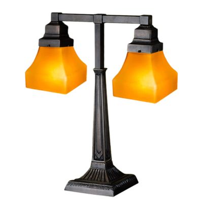 Meyda Tiffany 111803 20"H Bungalow Frosted Amber 2 Arm Desk Lamp