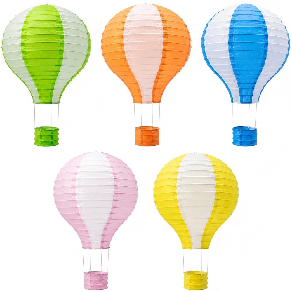 ADLKGG 5-Pack Hot Air Balloon Decorations, Colorful 12-Inch Paper Lanterns