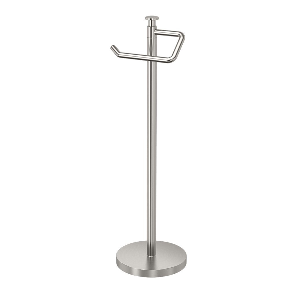 Gatco 1435SN Freestanding Toilet Paper Holder, 23.68 H, Satin Nickel Toilet Tissue Roll Holder Stand With Weighted and Padded Base For Bathroom