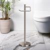 Gatco 1435SN Freestanding Toilet Paper Holder, 23.68 H, Satin Nickel Toilet Tissue Roll Holder Stand With Weighted and Padded Base For Bathroom view 2