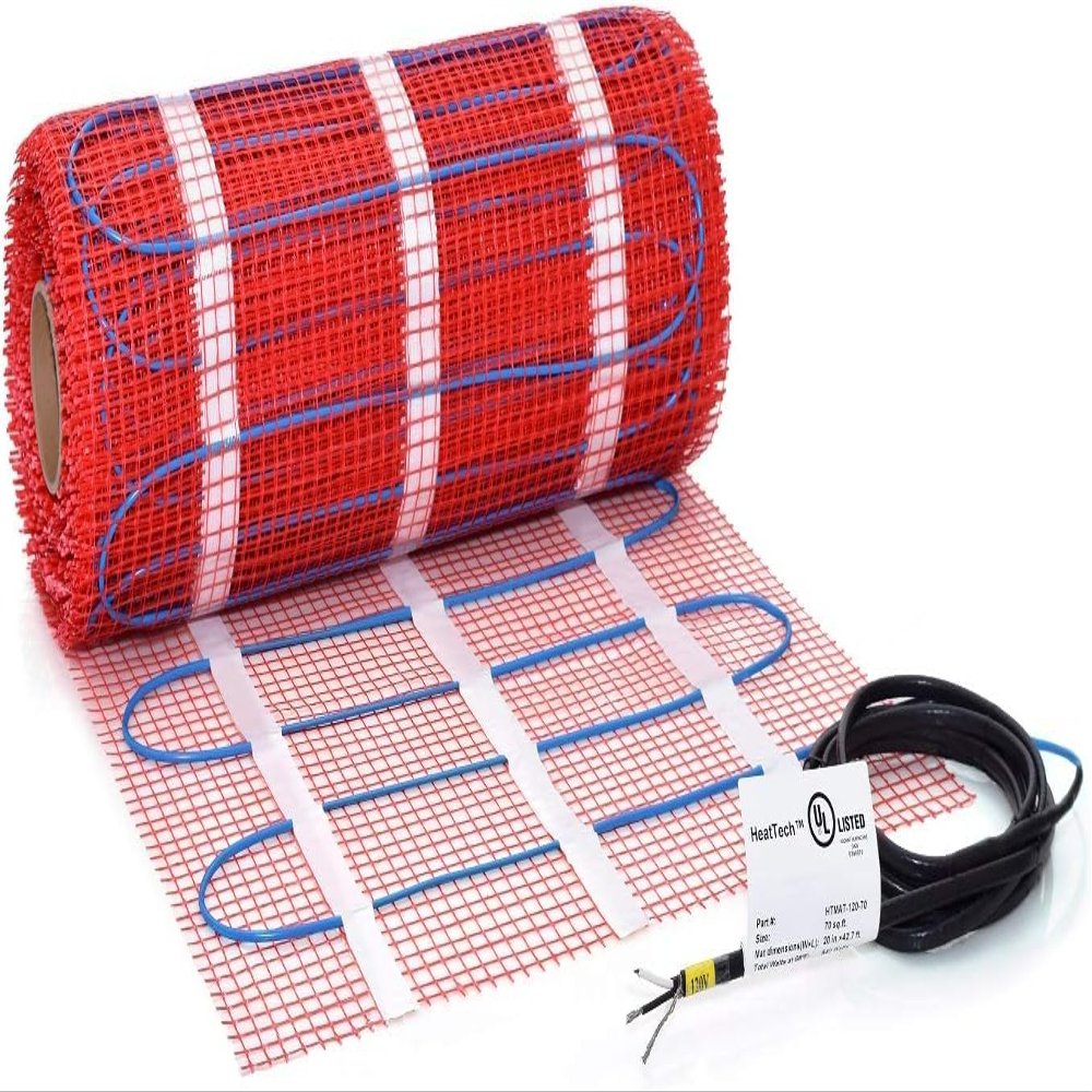 10 sqft HeatTech 120V Electric Radiant Floor Heating Mat for Tile, Stone - Bathroom Floor Heating Mat with Adhesive Backing Mesh