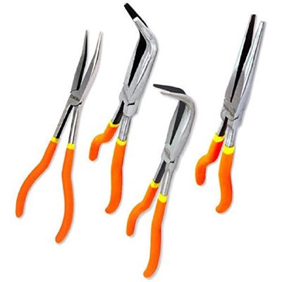 NEW 4pc Long Needle Nose Plier Set 11" inch Straight 45 90 Degree & S Tips Mechanics