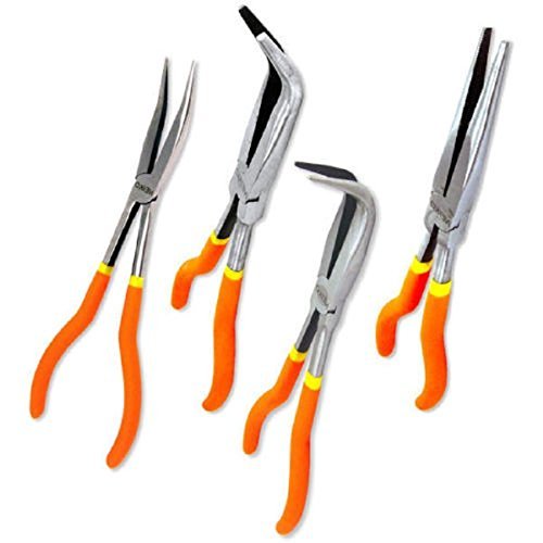 NEW 4pc Long Needle Nose Plier Set 11" inch Straight 45 90 Degree & S Tips Mechanics
