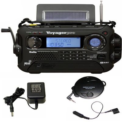KA600 Black Solar/Crank AM/FM/SW NOAA Weather Radio, Bonus AC Adapter/Charger, Bonus Reel Antenna, 5-LED Reading lamp, 3-LED Flashlight