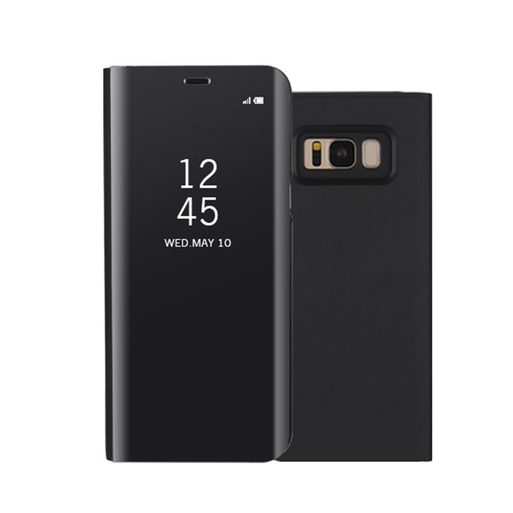 Galaxy S8 Case,Shinetop Smart Clear View Window Electroplate Plating Stand PC Mirror Flip Folio Case Cover Ultra Slim Thin Full Body Protective Case for Samsung Galaxy S8 (2017) with Kickstand-Black