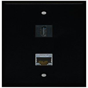 RiteAV - Black 1 Port HDMI 1 Port Shielded Cat6 Ethernet Wall Plate