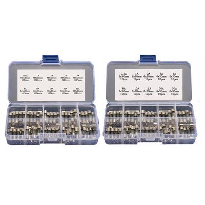 200pcs (100pcs 5x20mm 100pcs 6x30mm) Fast-Blow Glass Fuses Quick Blow Car Glass Tube Fuses Assorted Set Kit 0.5A 1A 2A 3A 5A 8A 10A 15A 20A 30A