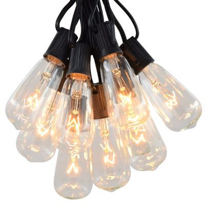 Vintage Edison Outdoor String Lights (ST40 Clear - Black Wire, 100 ft)