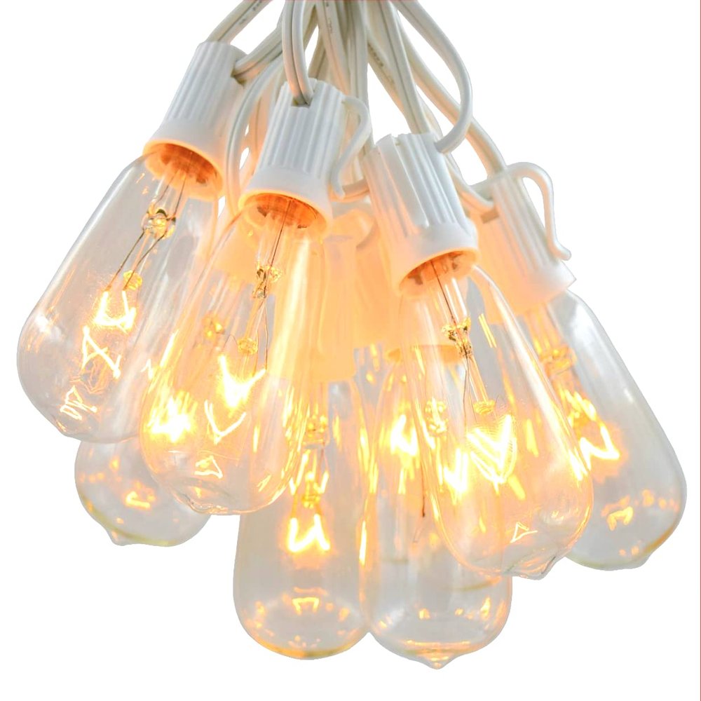 Vintage Edison Outdoor String Lights (ST40 Clear - White Wire, 50 ft)