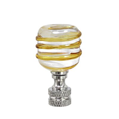 Aspen Creative 24012 Clear with Yellow Line Glass Lamp Finial in Nickel Finish, 2" Tall (1 Pack), Clear & Yellow