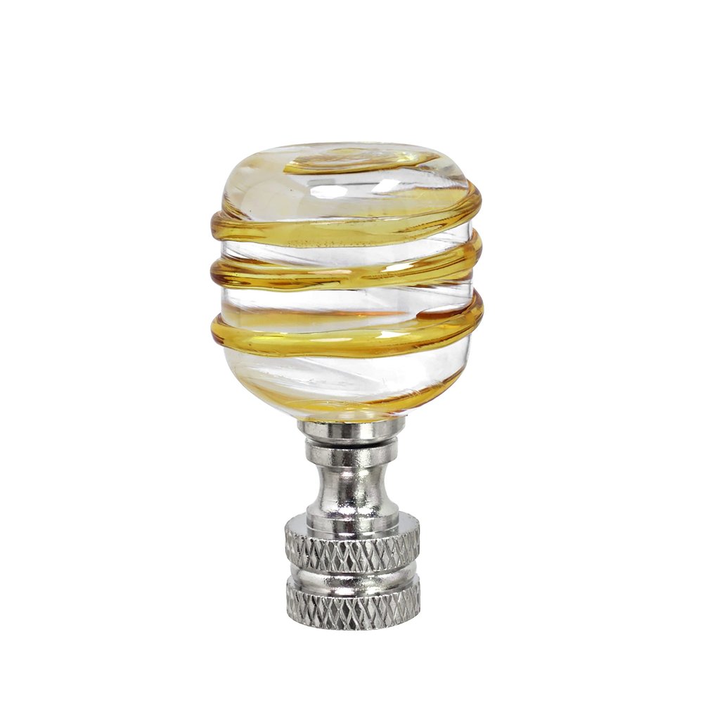Aspen Creative 24012 Clear with Yellow Line Glass Lamp Finial in Nickel Finish, 2" Tall (1 Pack), Clear & Yellow