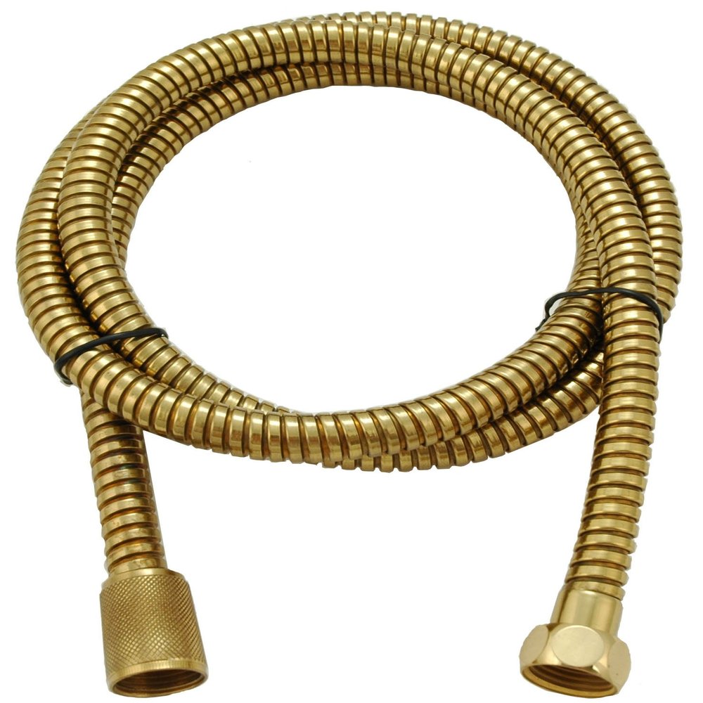 69" Metalic Shower Hose, All Metal Interlock Shower Hose with Brass Conical Nuts, by PlumbUSA (Polish Brass)