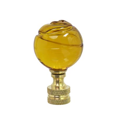 Aspen Creative 24015 Yellow Glass Ball Lamp Finial in Solid Brass Finish, 2" Tall (1 Pack)