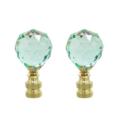 Aspen Creative 24007-22, 2 Pack, Light Green Faceted Crystal Lamp Finial in Brass Plated Finish, 2 1/4" Tall