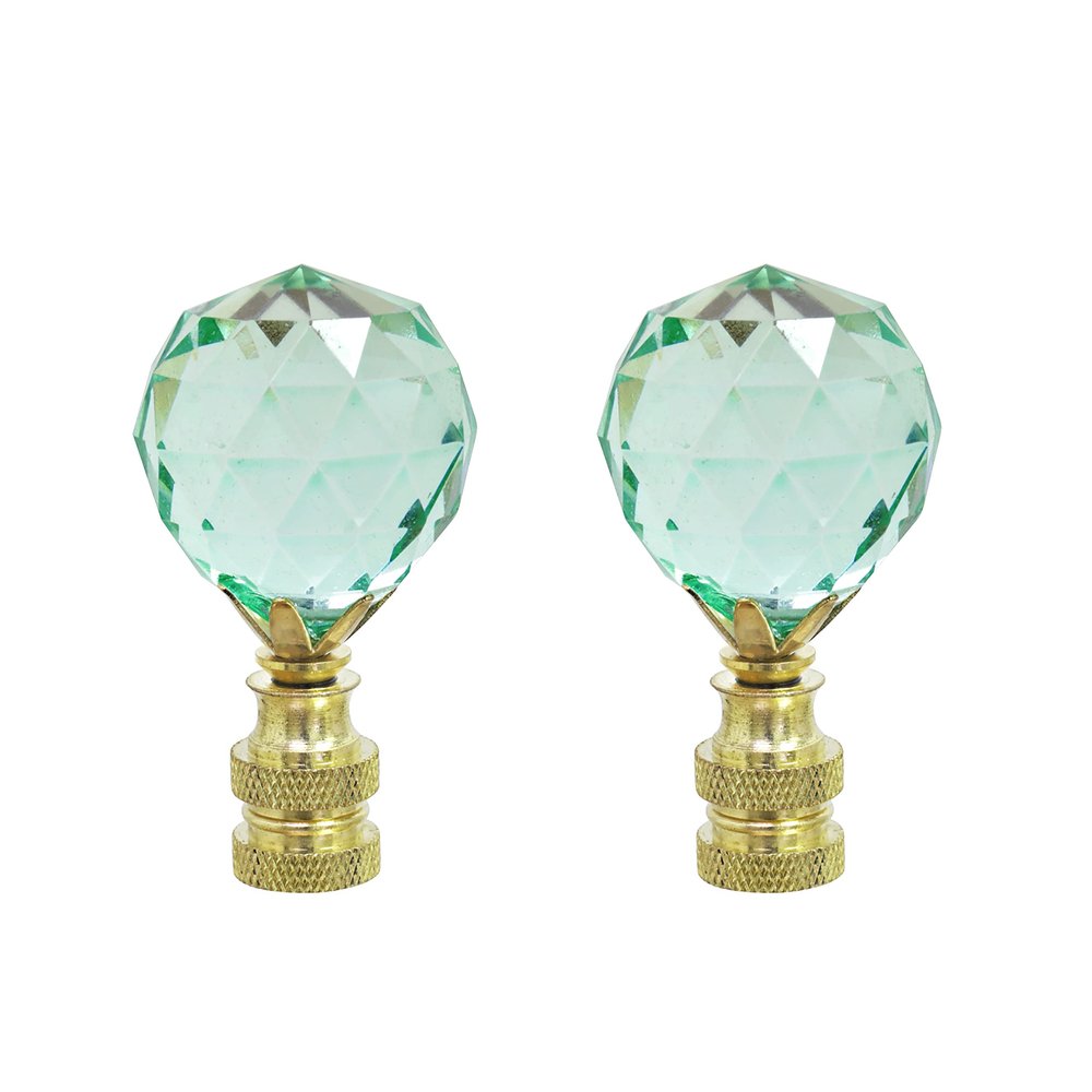 Aspen Creative 24007-22, 2 Pack, Light Green Faceted Crystal Lamp Finial in Brass Plated Finish, 2 1/4" Tall