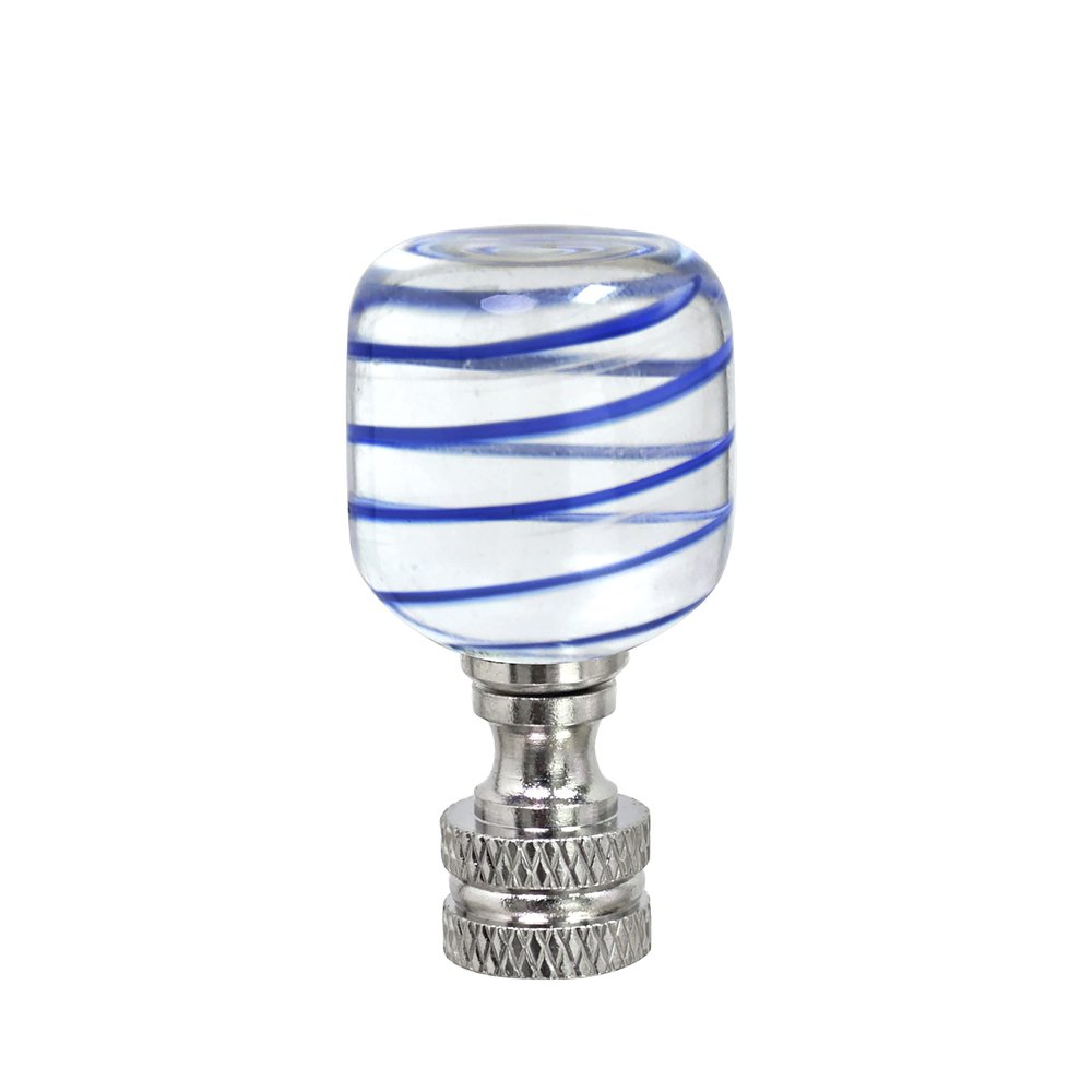 Aspen Creative 24011 Clear with Blue Line Glass Lamp Finial in Nickel Finish, 2" Tall (1 Pack)