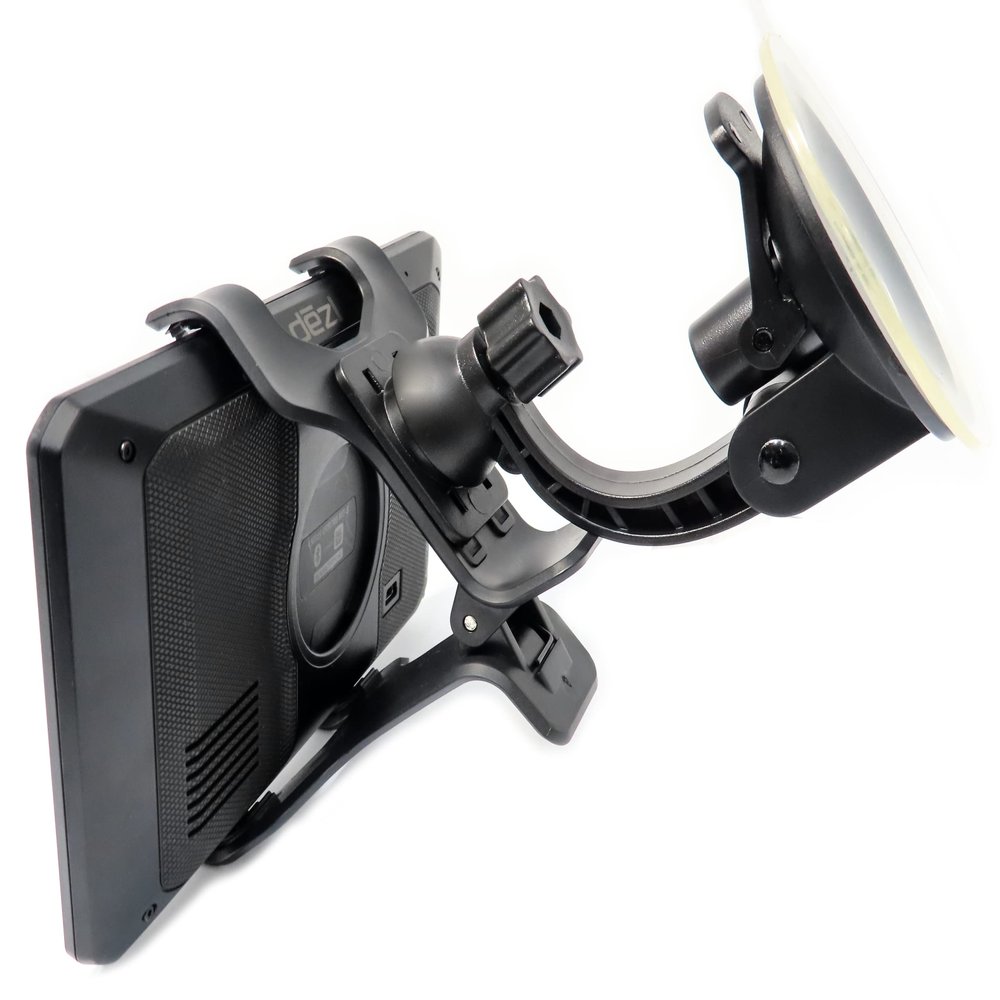Ramtech Universal Car GPS Windshield Dual Clip Mount, Suction Cup Holder with 360 Rotating Bracket, Compatible with 6 Inch Tomtom Trucker 600, WMDC