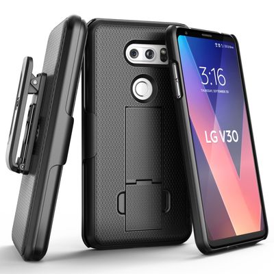 Encased Belt Clip Holster Case Compatible with LG V30 Thin Fit [DuraClip Series] Slim Grip Case & Belt Clip (Smooth Black)