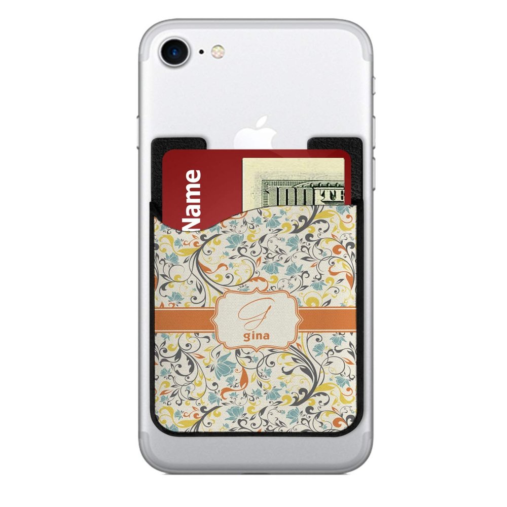 Personalized Swirly Floral 2-in-1 Cell Phone Credit Card Holder & Screen Cleaner