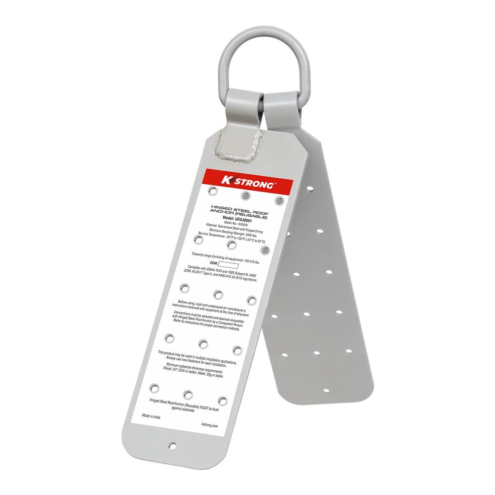 KStrong UFA30001 Hinged Reusable Steel Roof Anchor, ANSI Compliant, 20.47" / Open x 3.01" (520 x 76 mm), Silver