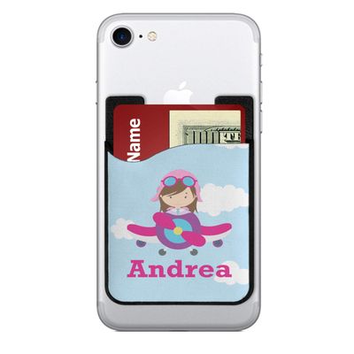 Personalized Airplane & Girl Pilot 2-in-1 Cell Phone Credit Card Holder & Screen Cleaner