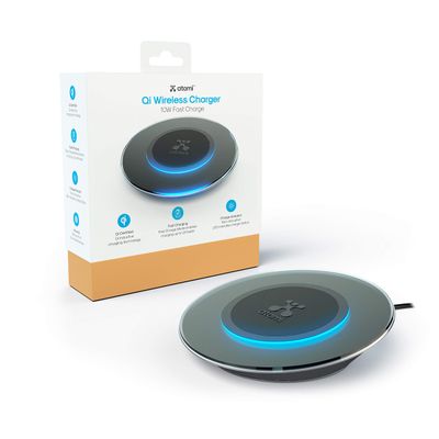 Atomi - Wireless Charge Pad - 10W Qi Wireless Technology compatible with Apple iPhone X/iPhone 8/8 Plus, Samsung Galaxy Note 8 / S8 / S8+ and All Qi-Enabled Devices - Black