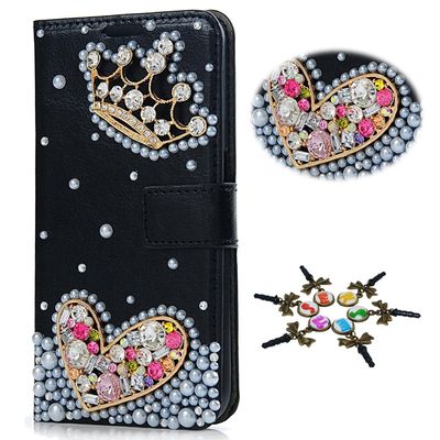 STENES Bling Case Compatible with Galaxy Note 5 Case - 3D Handmade Crystal Crown Pretty Heart Sparkle Wallet Credit Card Slots Fold Stand Leather Cover - Colorful