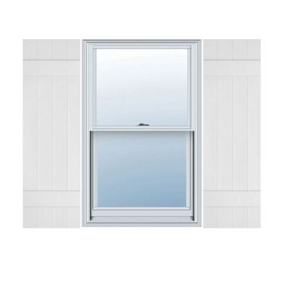 Ekena Millwork 14"W x 29"H Lifetime Vinyl, TailorMade Four Board Joined (2 Batten), Board-n-Batten Shutters, w/Shutter-Loks (Per Pair), White