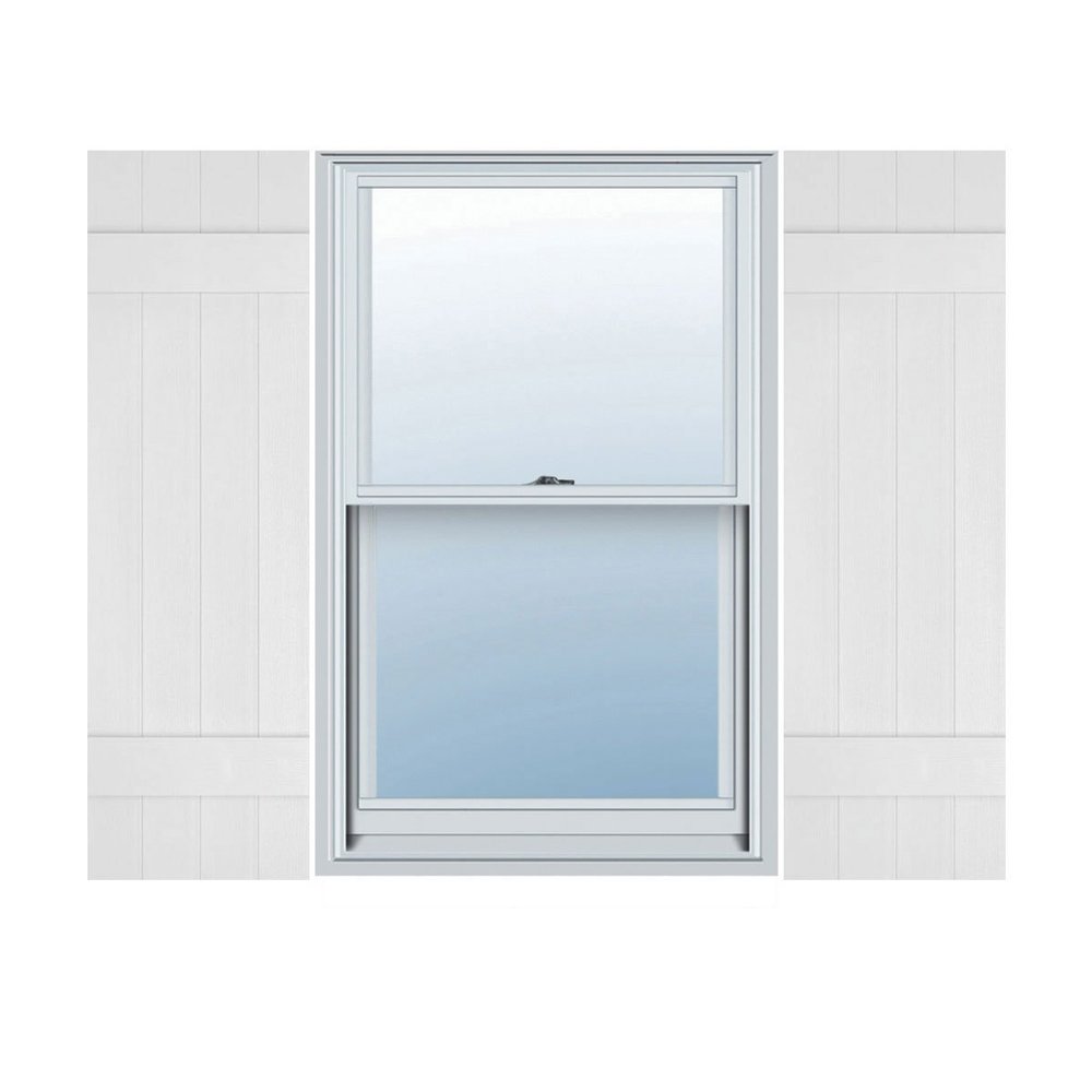 Ekena Millwork 14"W x 29"H Lifetime Vinyl, TailorMade Four Board Joined (2 Batten), Board-n-Batten Shutters, w/Shutter-Loks (Per Pair), White