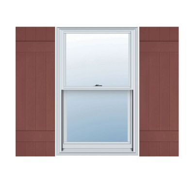 14"W x 50"H Lifetime Vinyl, TailorMade Four Board Joined (2 Batten), Board-n-Batten Shutters, w/Shutter-Loks (Per Pair), Burgundy Red