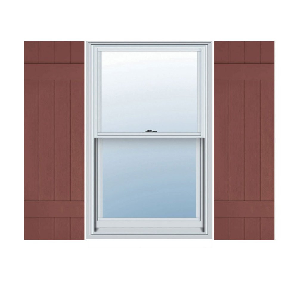14"W x 50"H Lifetime Vinyl, TailorMade Four Board Joined (2 Batten), Board-n-Batten Shutters, w/Shutter-Loks (Per Pair), Burgundy Red