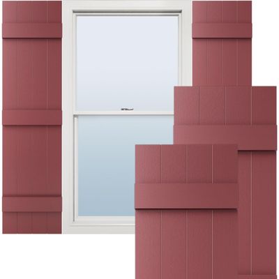 Ekena Millwork 14"W x 68"H Lifetime Vinyl, Custom Four Board Joined (3 Batten), Board-n-Batten Shutters, w/Shutter-Loks (Per Pair), Wineberry