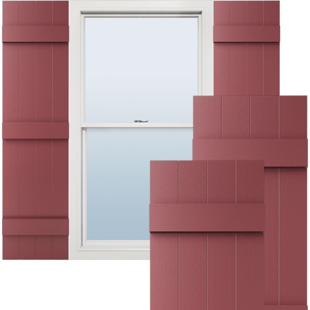 Ekena Millwork 14"W x 68"H Lifetime Vinyl, Custom Four Board Joined (3 Batten), Board-n-Batten Shutters, w/Shutter-Loks (Per Pair), Wineberry