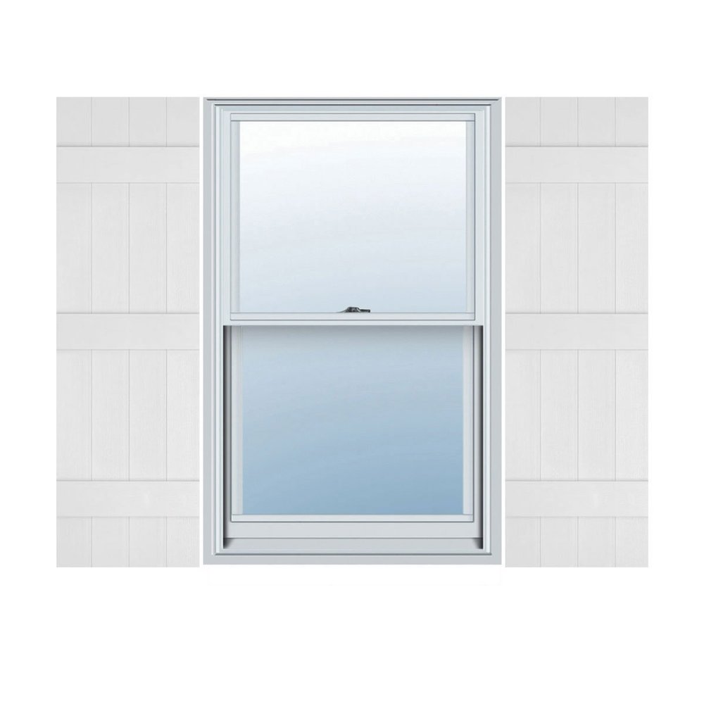 14"W x 74"H Lifetime Vinyl, TailorMade Four Board Joined (3 Batten), Board-n-Batten Shutters, w/Shutter-Loks (Per Pair), White