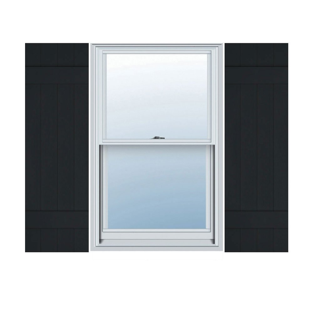 14"W x 38"H Lifetime Vinyl, TailorMade Four Board Joined (2 Batten), Board-n-Batten Shutters, w/Shutter-Loks (Per Pair), Black