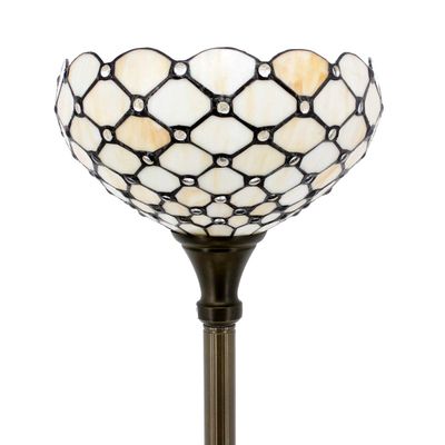WERFACTORY Tiffany Floor Lamp Cream Amber Stained Glass Torchiere Light