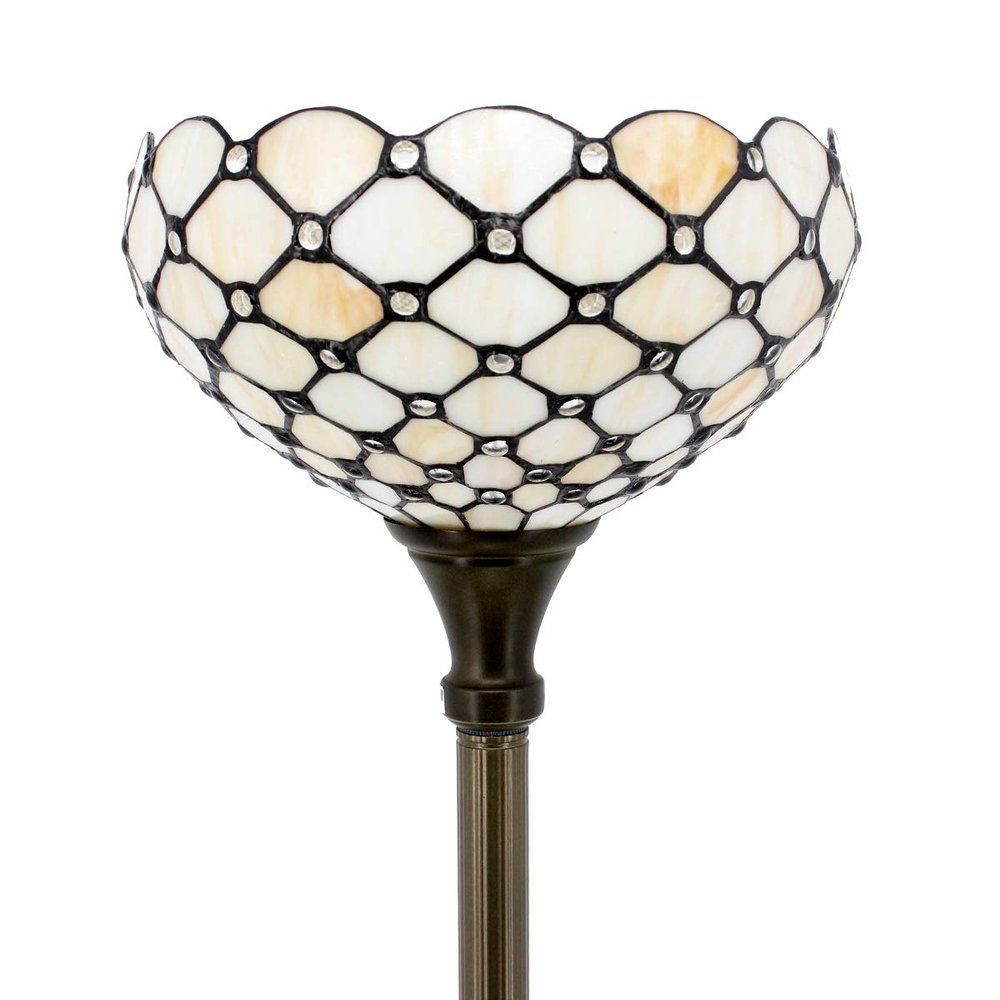 WERFACTORY Tiffany Floor Lamp Cream Amber Stained Glass Torchiere Light