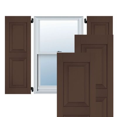 12"W x 26"H Exterior Real Wood Sapele Mahogany Raised Panel Shutters (Per Pair), Tudor Brown
